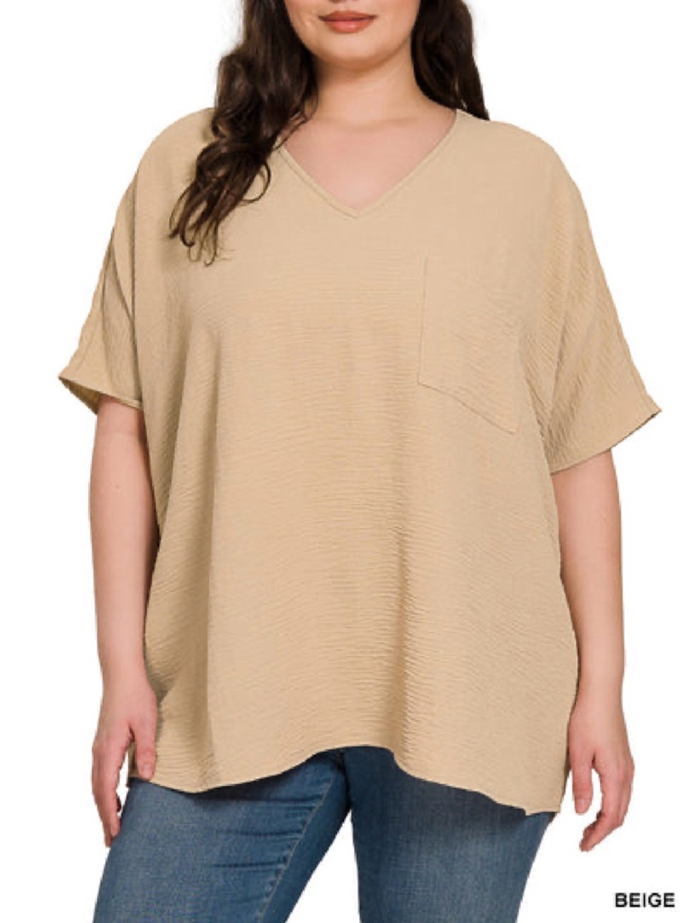 Zenana Outfitters Beige V-Neck Pocket Tunic